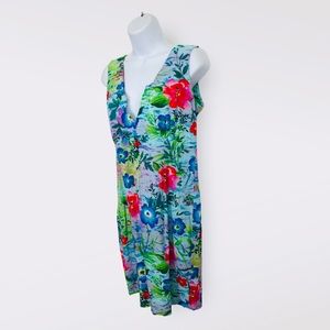 VTG 90s 2000s Jams World Hawaiian Floral Print Hibiscus Flowers Rayon Dress Sz L